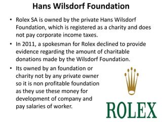 rolex profit to charity|hans wilsdorf foundation website.